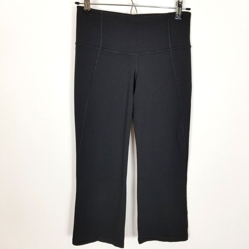 Lululemon Women Cropped Leggings Pants Size 4 Black Elastic Waist Yoga Slit Hem